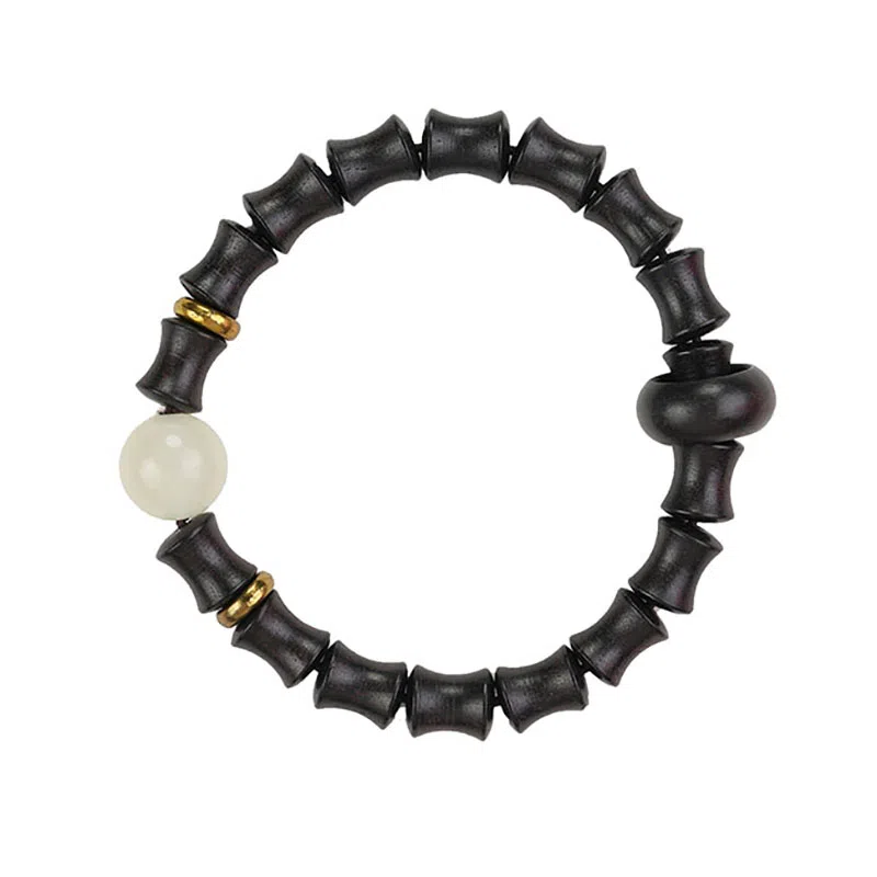 弹指木匠 夜光珠竹节 民族风复古 精致文玩佛珠单圈 黑檀木 木作手串 通用