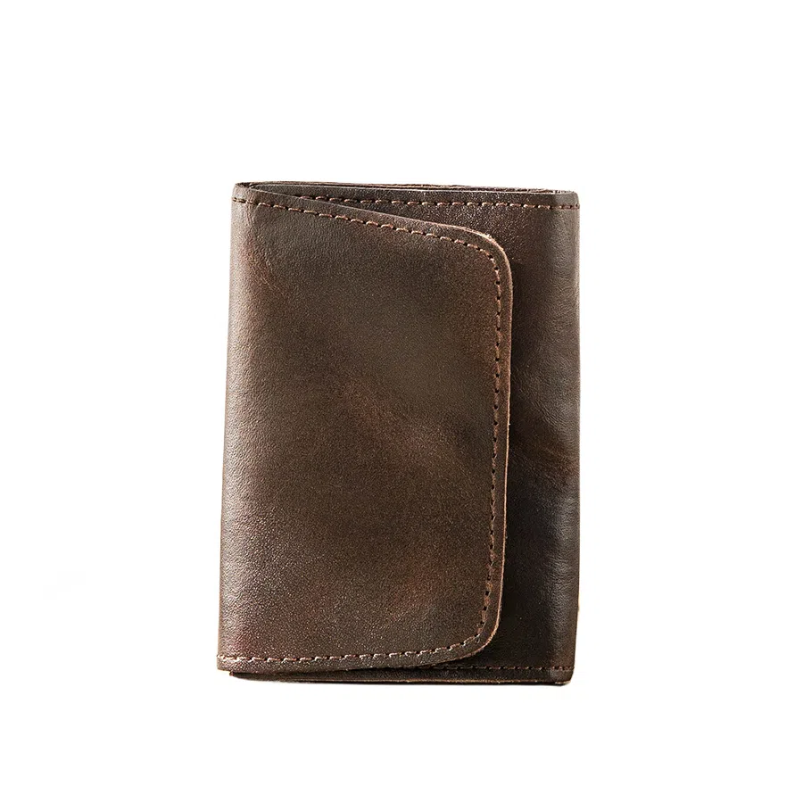 后步 设计简约复古小巧 超薄休闲日常个性 牛皮 零钱包 男女同款情侣款 咖啡色