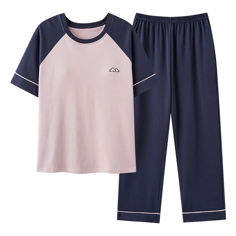 帕兰朵 短袖长裤套头圆领睡衣套装 女款 藕色