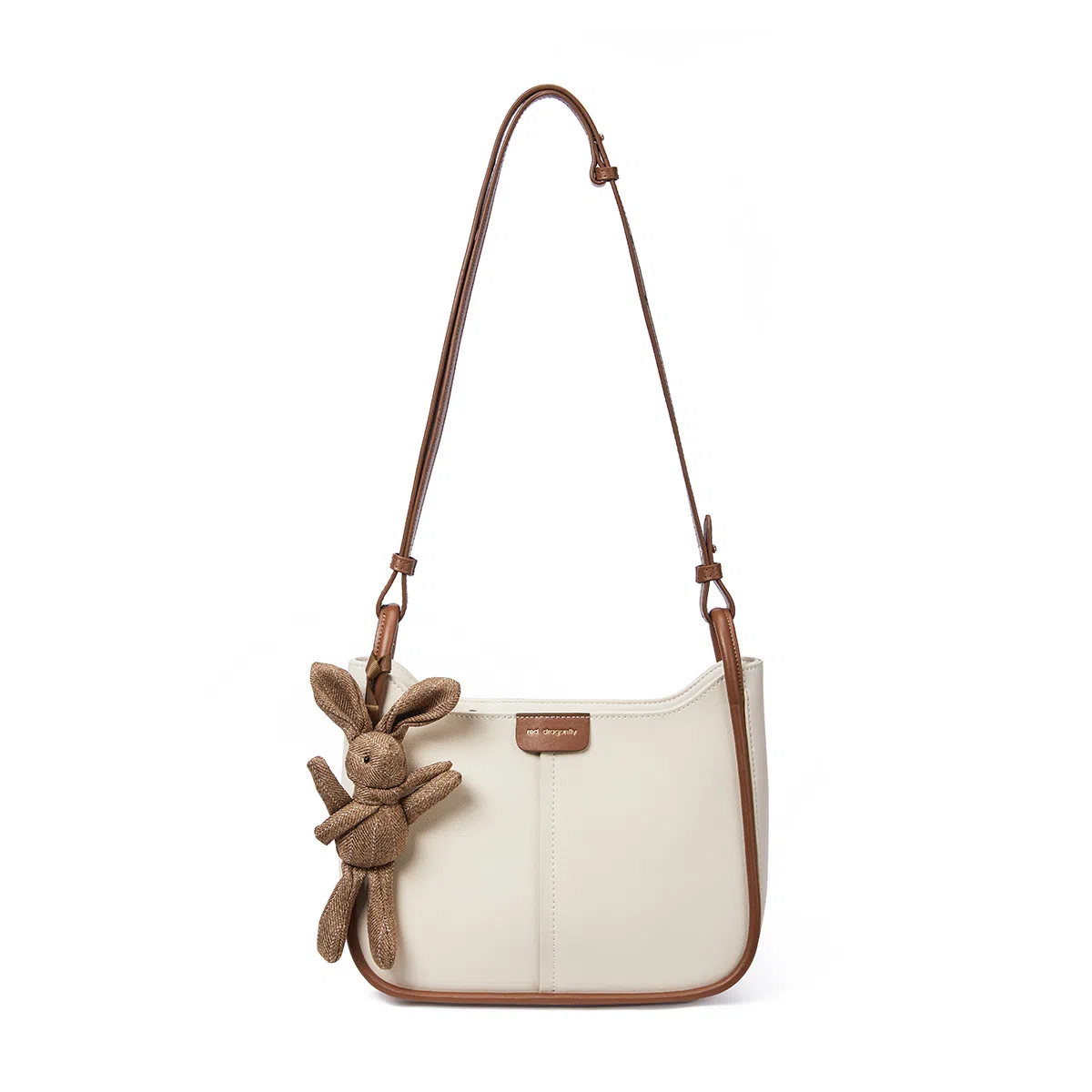 红蜻蜓 高级感简约百搭气质公仔玩偶小众设计通勤包包 牛皮 超纤合成革 单肩斜挎包 女款 米白色