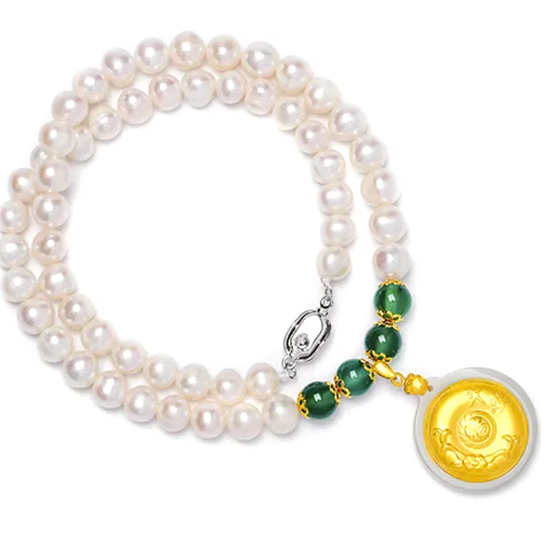 贝诗珠宝 金镶玉福袋福气满满大气新中式国潮锁骨链 淡水珍珠 珍珠项链 女款