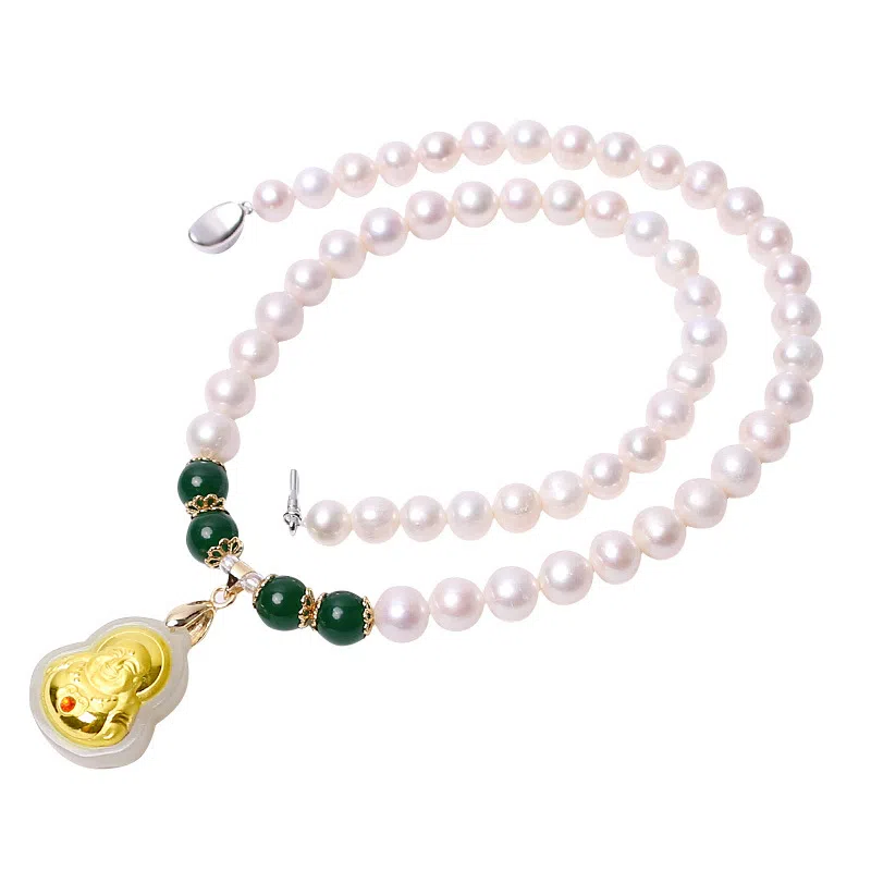 贝诗珠宝 金镶玉福袋福气满满大气新中式国潮锁骨链 淡水珍珠 珍珠项链 女款