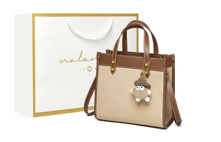 纳兰杜 小众时尚女包复古潮流气质百搭款品牌包包高级质感秋冬气质优雅手提包托特包斜挎包单肩包 牛皮 中号 女款 大象灰配棕