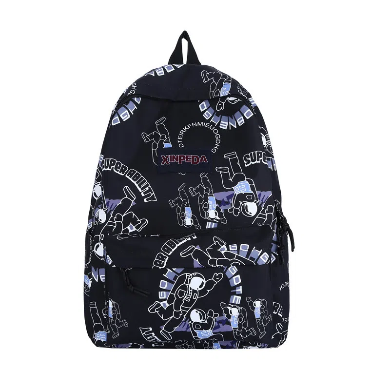 草丛喵喵喵 潮流休闲大容量可爱涂鸦双肩包 情侣男女同款 背包高中大学生尼龙书包 常规 宇航员图案/字母图案/小熊图案