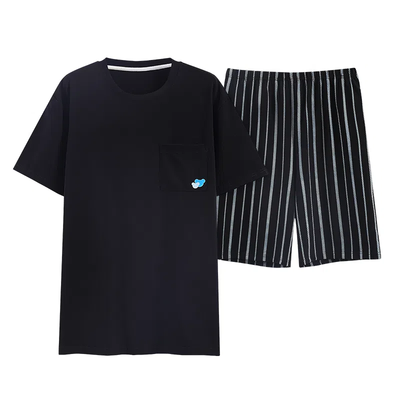 歌倩雅 圆领休闲短袖短裤家居睡衣套装 男款 黑色