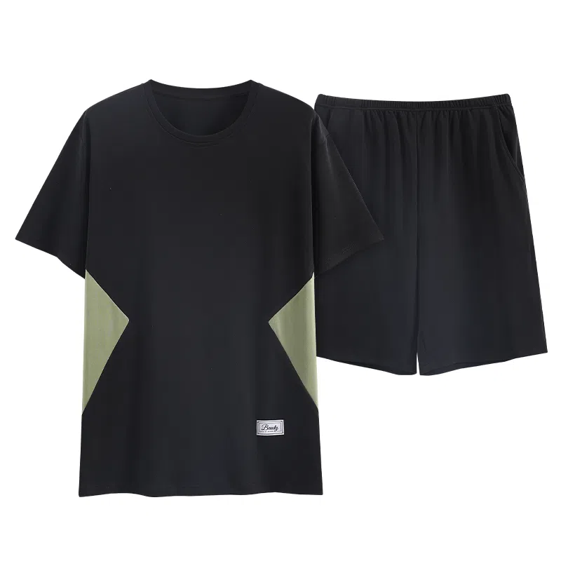 歌倩雅 宽松圆领套头短袖睡衣套装 男款 黑色