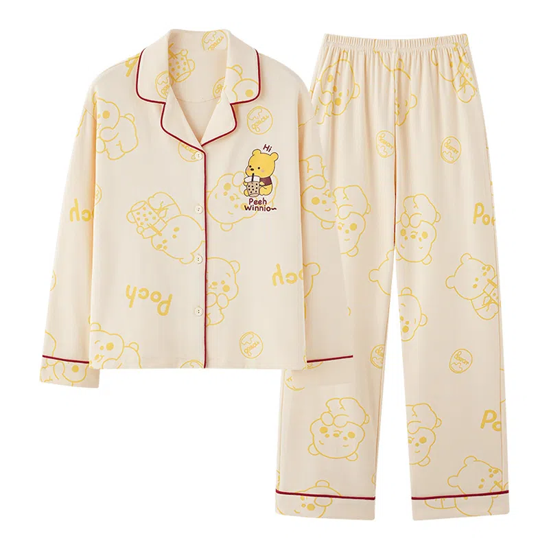 欧迪芬 翻领卡通上衣松紧腰长裤睡衣套装 女款 橙色