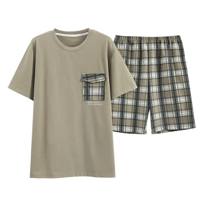 歌倩雅 圆领舒适短袖上衣亲肤柔软短裤睡衣套装 男款 抹茶色