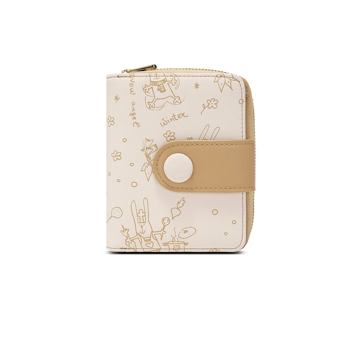 稻草人 原创设计印花高级感 牛皮 钱夹卡包零钱包 常规 女款 棕色/浅绿/浅黄色