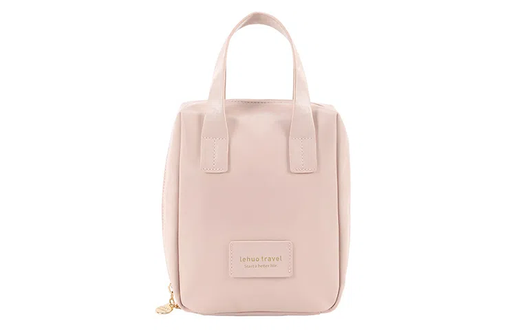 Lehuo Travel Zipper PU Makeup Bag White/Pink