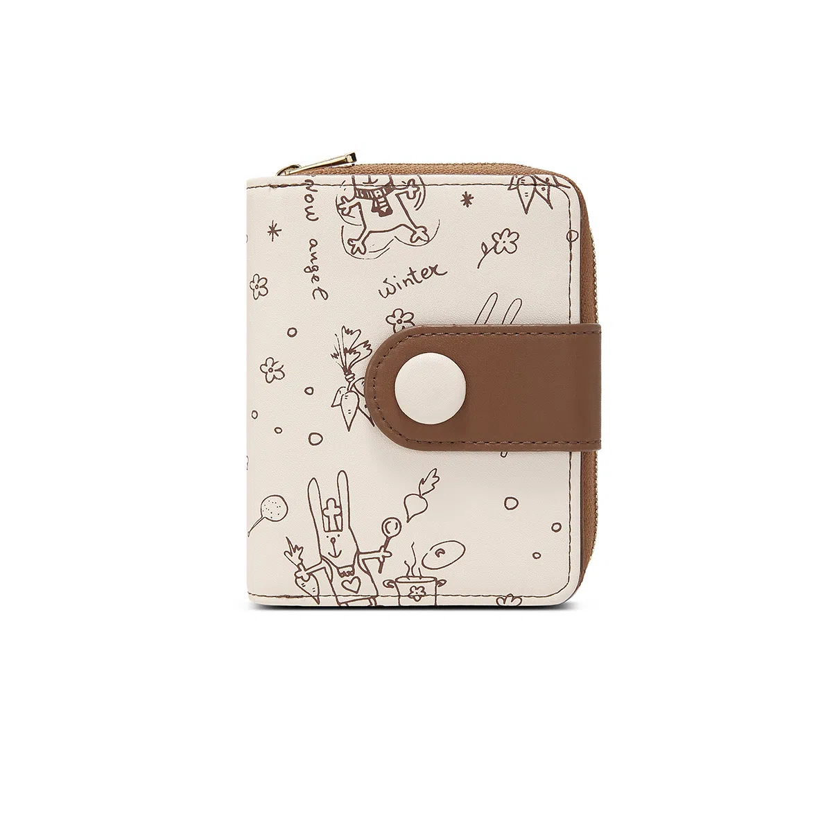 稻草人 原创设计印花高级感 牛皮 钱夹卡包零钱包 常规 女款 棕色/浅绿/浅黄色