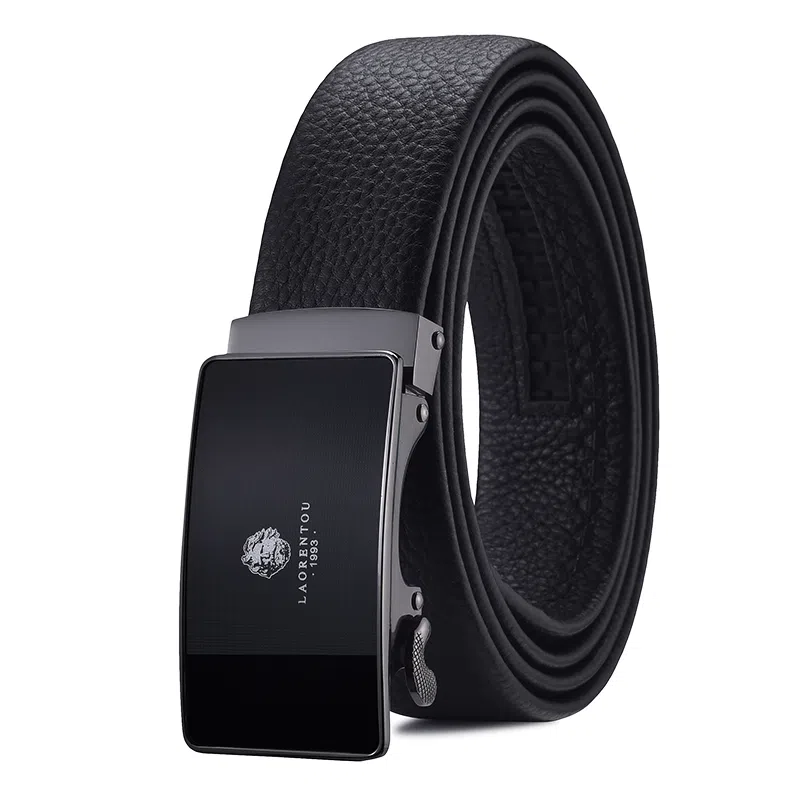 老人头 自动扣 头层摔纹 皮带 男款 黑色