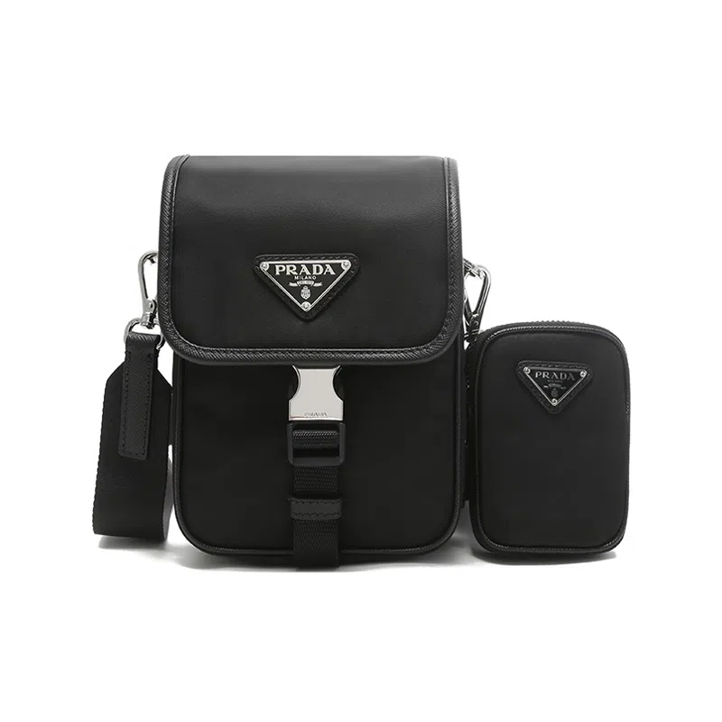 Prada Re-Nylon Triangle Logo Crossbody Bag Black
