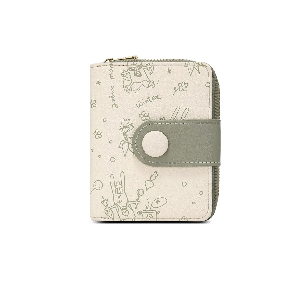 稻草人 原创设计印花高级感 牛皮 钱夹卡包零钱包 常规 女款 棕色/浅绿/浅黄色