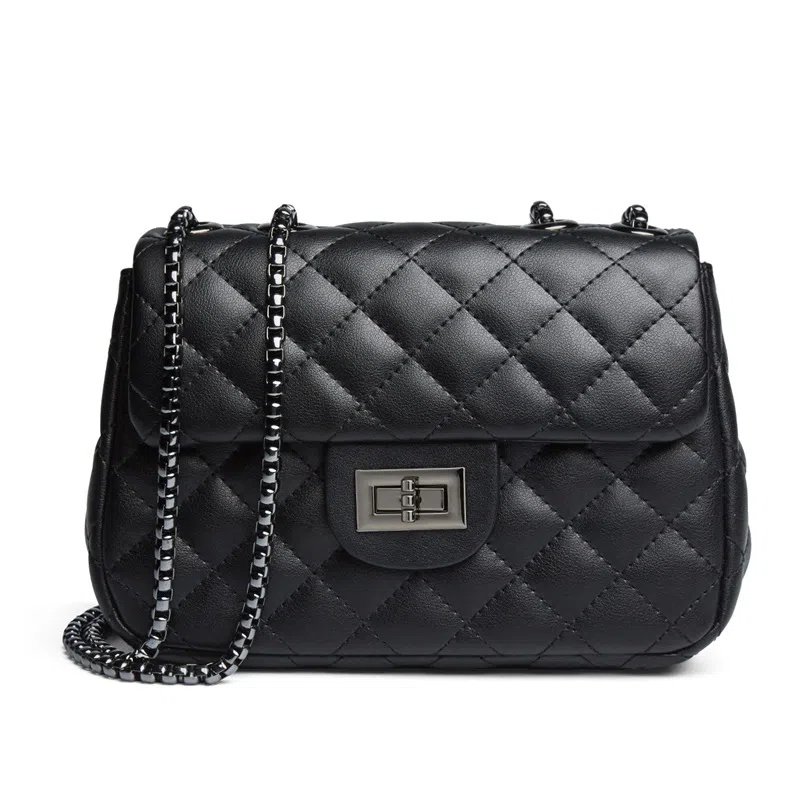 老人头 时尚简约设计 二层牛皮 单肩包 女款 黑色