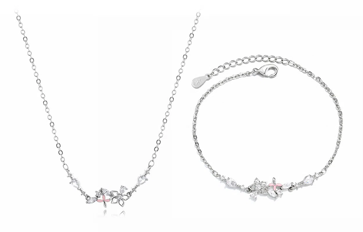 牧言 甜美可爱少女系简约小众设计高级感 镂空花朵微笑弧度水滴拼接百搭手饰 合金 樱花手链 女款