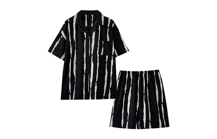 橡柠派 韩版极简条纹睡衣套装 女款 高级黑