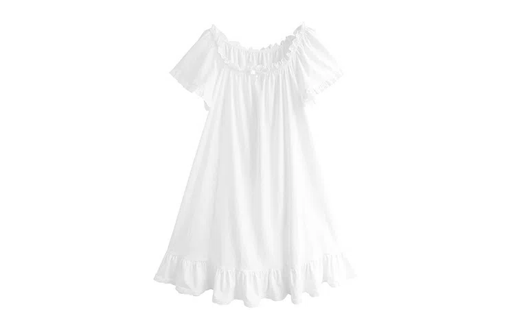 橡柠派 法式简约宫廷风蕾丝花边可爱韩版睡裙 女款 象牙白