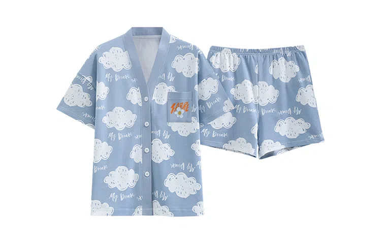 橡柠派 可爱云朵开衫睡衣套装 女款 天蓝色