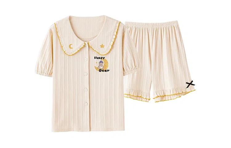 橡柠派 休闲纯色简约短袖短裤睡衣套装 女款 活力橙