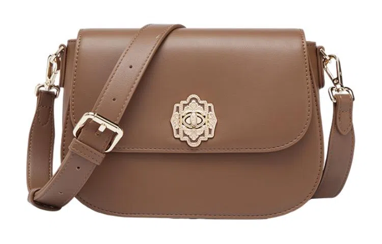 意尔康 时尚质感百搭通勤复古风 合成革 单肩斜挎包 小号 女款 棕色