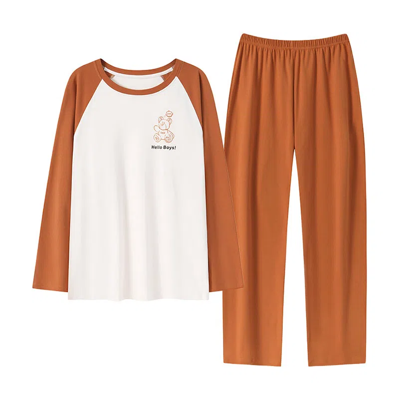 贴身领域 圆领简约上衣松紧腰卡通长裤睡衣套装 男款