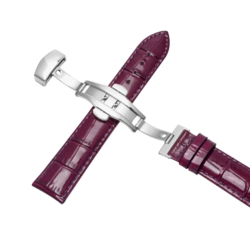 万晨 头层小牛皮表带亮面真皮女款漆面牛皮防水 适配飞亚达 欧利时 铁达时 美度男女同款真牛皮表带手表改装蝴蝶扣 手表表带