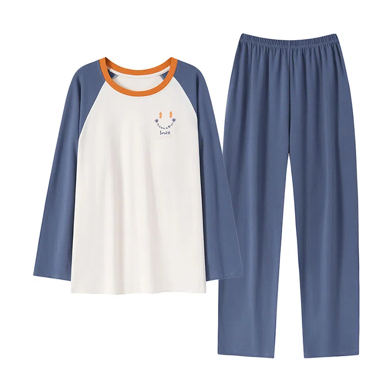 贴身领域 圆领简约上衣松紧腰卡通长裤睡衣套装 男款