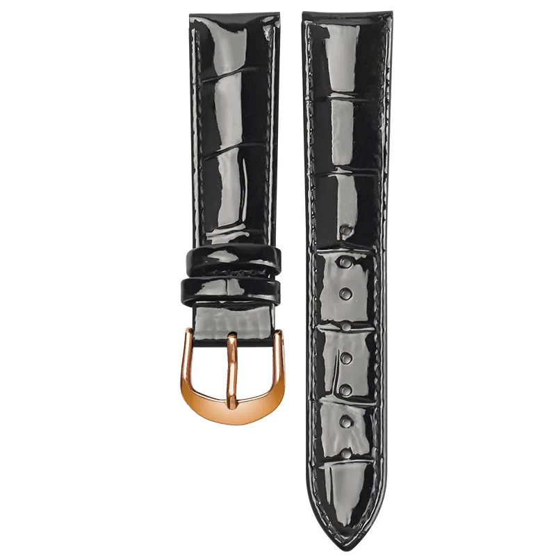 万晨 手表表带 亮光表带真皮针扣适用格雅卡梭飞亚达铁达时美度亮漆皮表带链 头层牛皮白色 紫色 红色 黑色 手表改装通用款