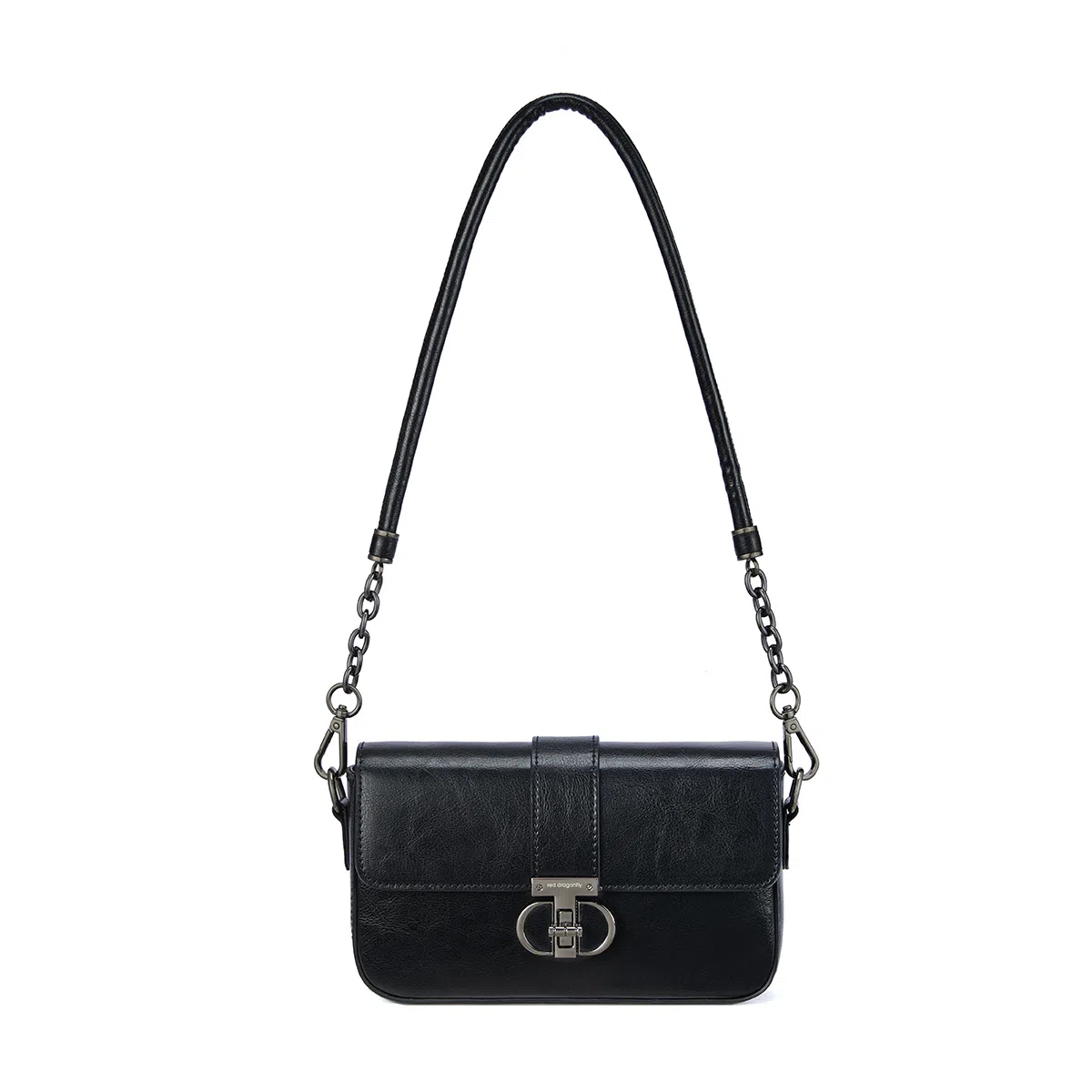 红蜻蜓 时尚百搭小香风旋扣开合通勤休闲 牛皮 小方包链条包斜挎单肩包 常规 女款 黑色