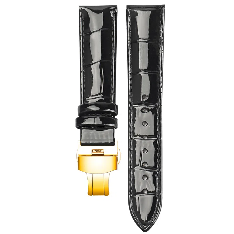 万晨 头层小牛皮表带亮面真皮女款漆面牛皮防水 适配飞亚达 欧利时 铁达时 美度男女同款真牛皮表带手表改装蝴蝶扣 手表表带