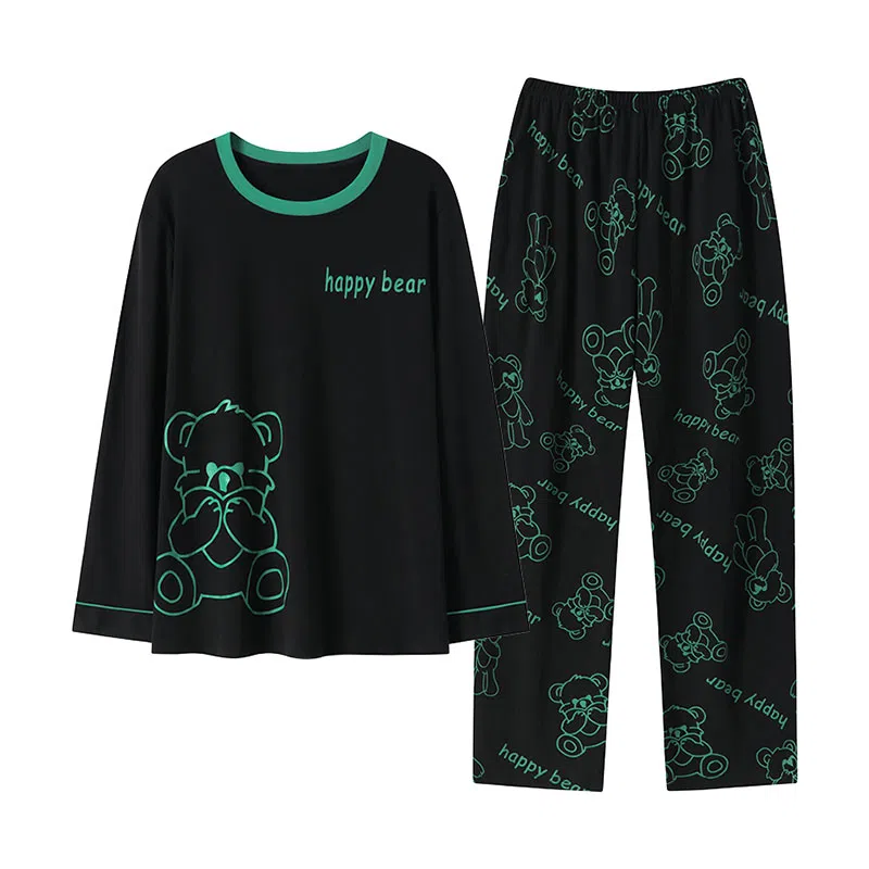 贴身领域 圆领简约上衣松紧腰卡通长裤睡衣套装 男款