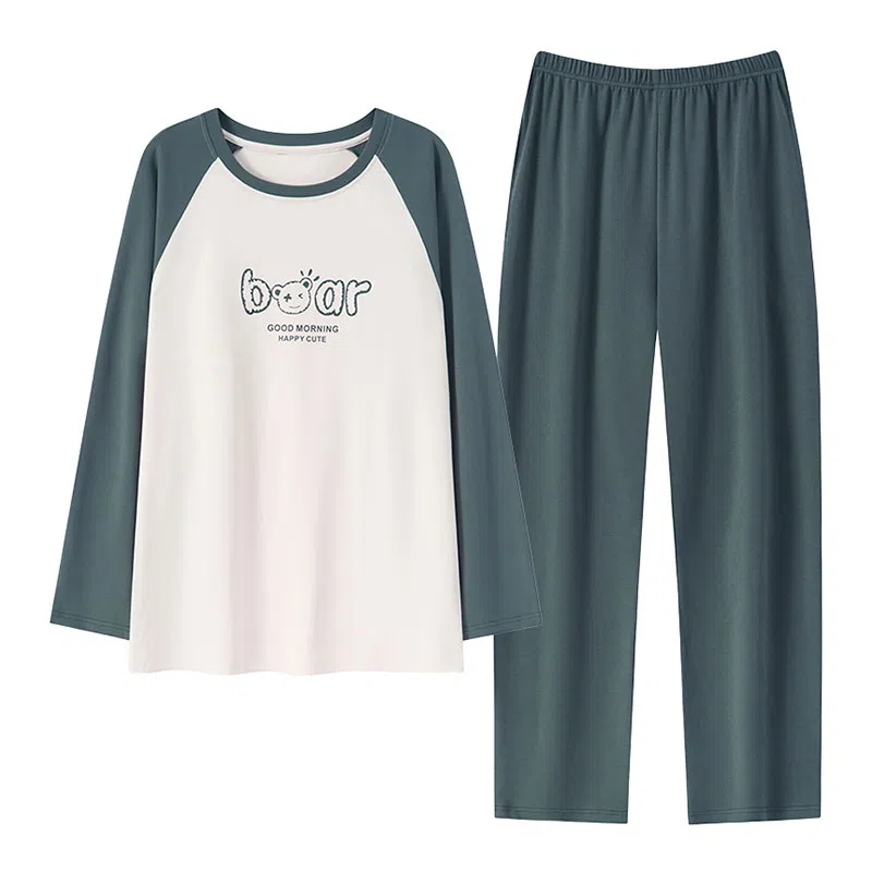 贴身领域 圆领简约上衣松紧腰卡通长裤睡衣套装 男款