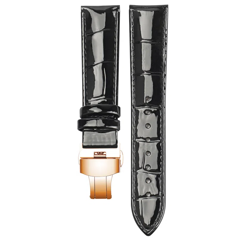 万晨 头层小牛皮表带亮面真皮女款漆面牛皮防水 适配飞亚达 欧利时 铁达时 美度男女同款真牛皮表带手表改装蝴蝶扣 手表表带