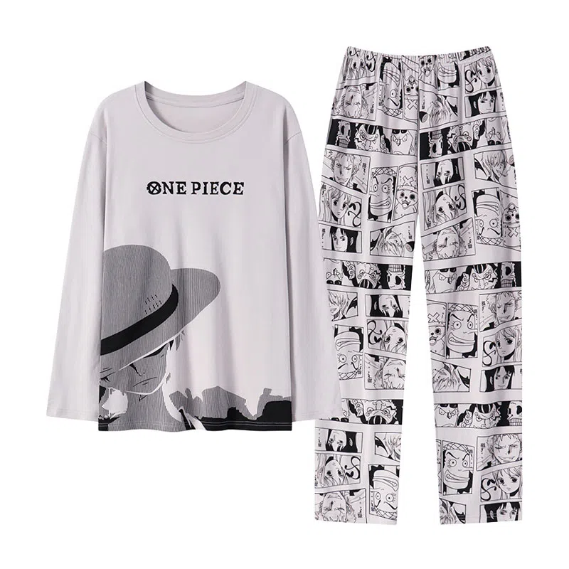 贴身领域 圆领简约上衣松紧腰卡通长裤睡衣套装 男款