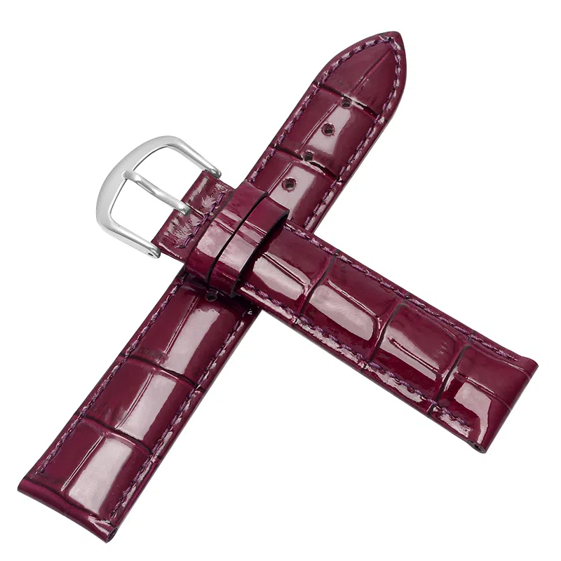 万晨 手表表带 亮光表带真皮针扣适用格雅卡梭飞亚达铁达时美度亮漆皮表带链 头层牛皮白色 紫色 红色 黑色 手表改装通用款