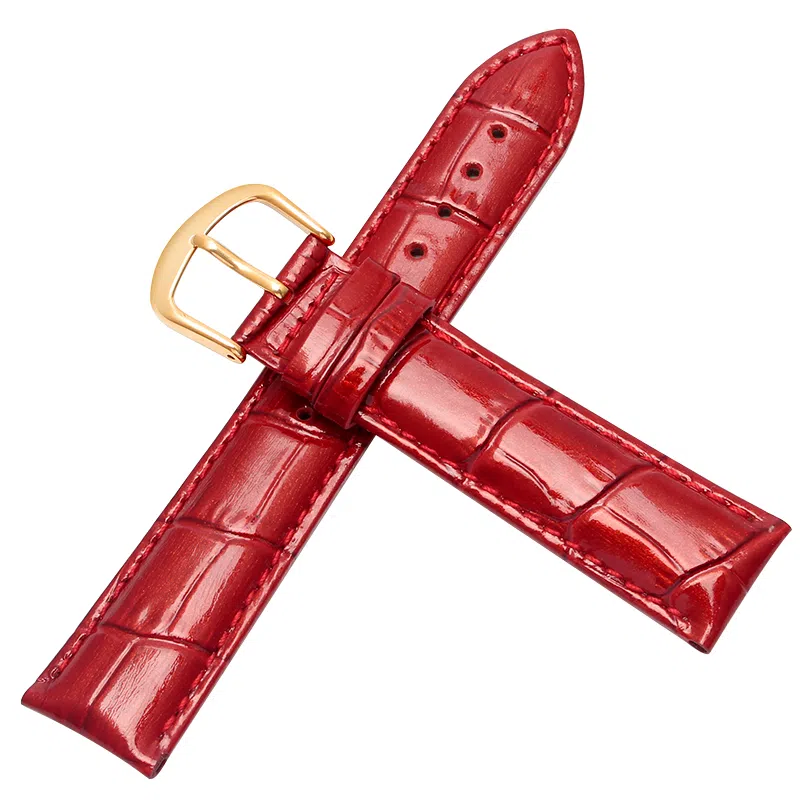 万晨 手表表带 亮光表带真皮针扣适用格雅卡梭飞亚达铁达时美度亮漆皮表带链 头层牛皮白色 紫色 红色 黑色 手表改装通用款