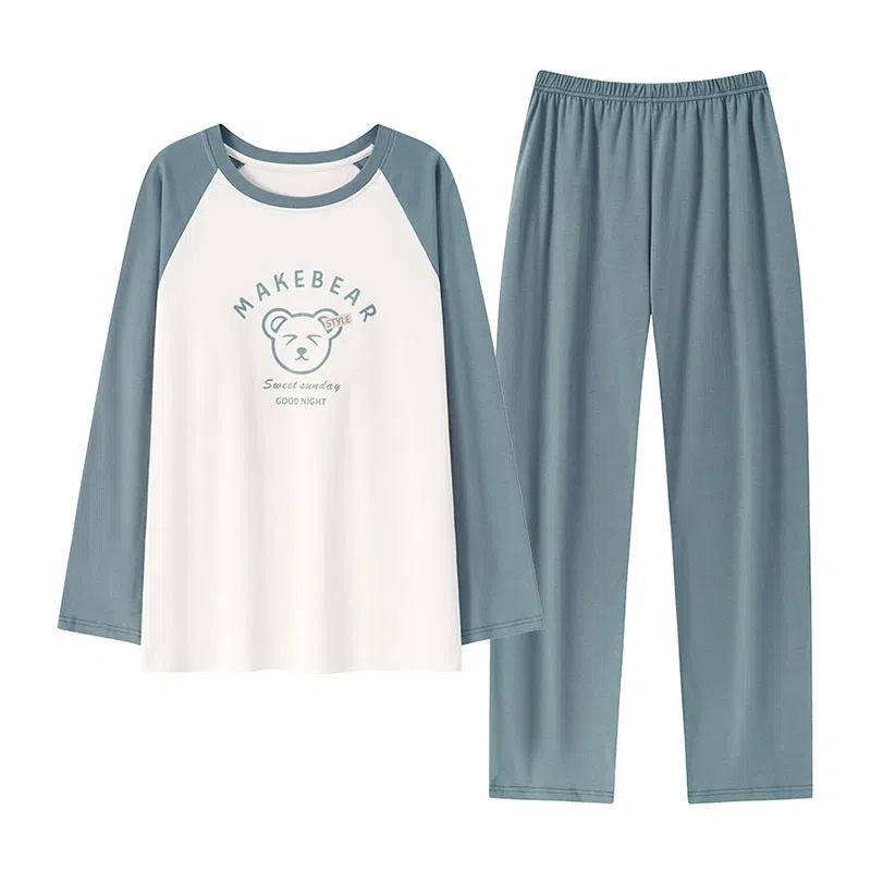贴身领域 圆领简约上衣松紧腰卡通长裤睡衣套装 男款