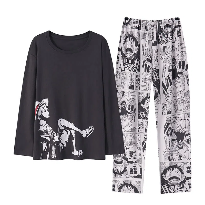 贴身领域 圆领简约上衣松紧腰卡通长裤睡衣套装 男款
