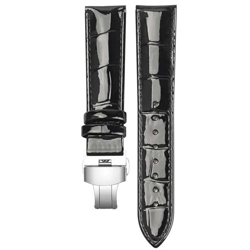 万晨 头层小牛皮表带亮面真皮女款漆面牛皮防水 适配飞亚达 欧利时 铁达时 美度男女同款真牛皮表带手表改装蝴蝶扣 手表表带