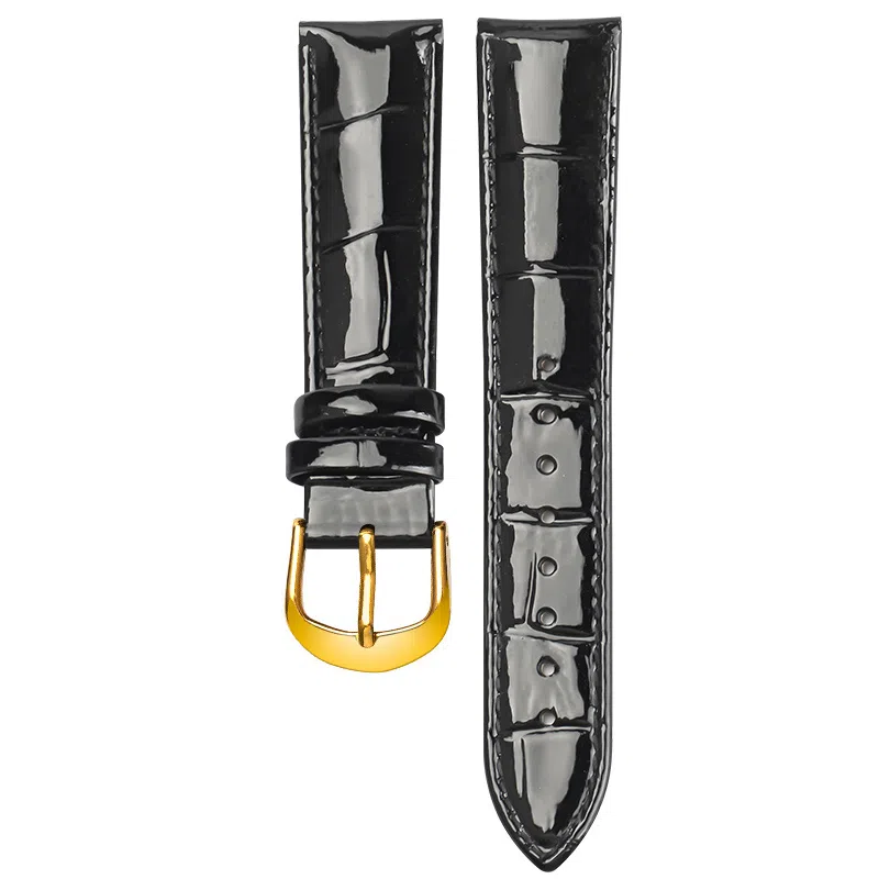 万晨 手表表带 亮光表带真皮针扣适用格雅卡梭飞亚达铁达时美度亮漆皮表带链 头层牛皮白色 紫色 红色 黑色 手表改装通用款