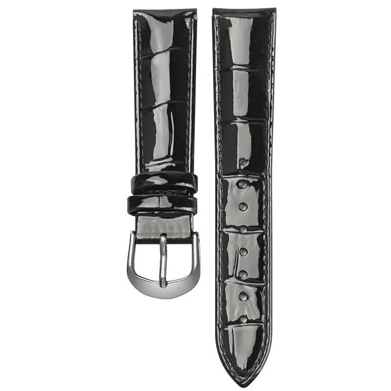 万晨 手表表带 亮光表带真皮针扣适用格雅卡梭飞亚达铁达时美度亮漆皮表带链 头层牛皮白色 紫色 红色 黑色 手表改装通用款