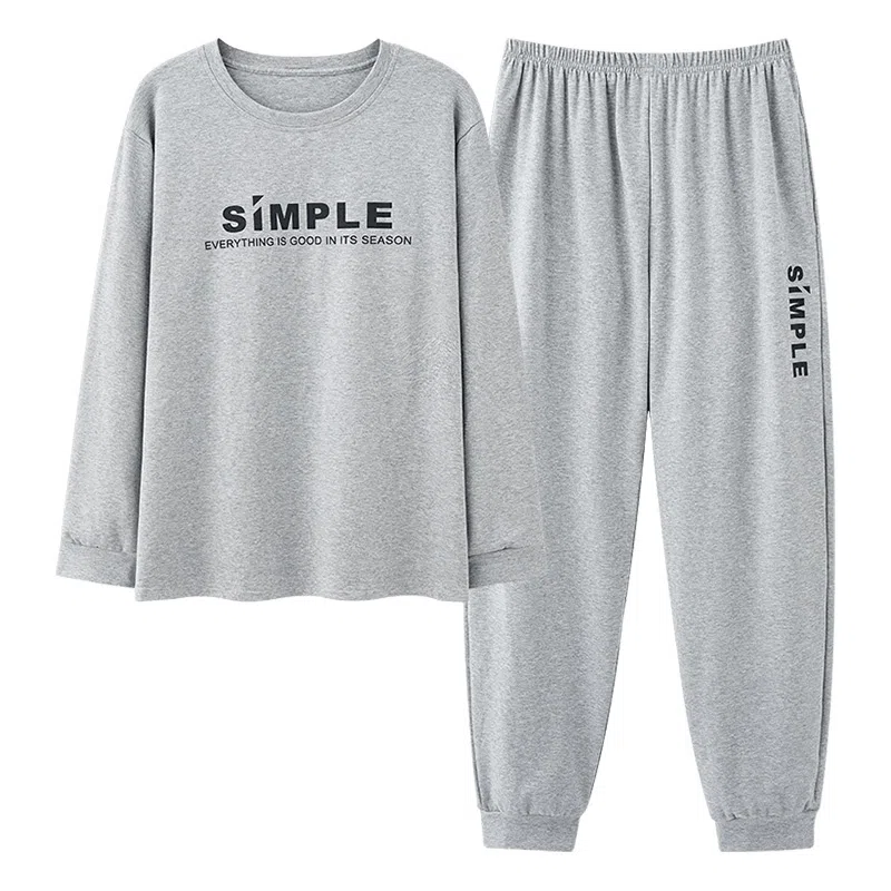 欧迪芬 套头圆领亲肤上衣束脚长裤睡衣套装 男款 浅灰色