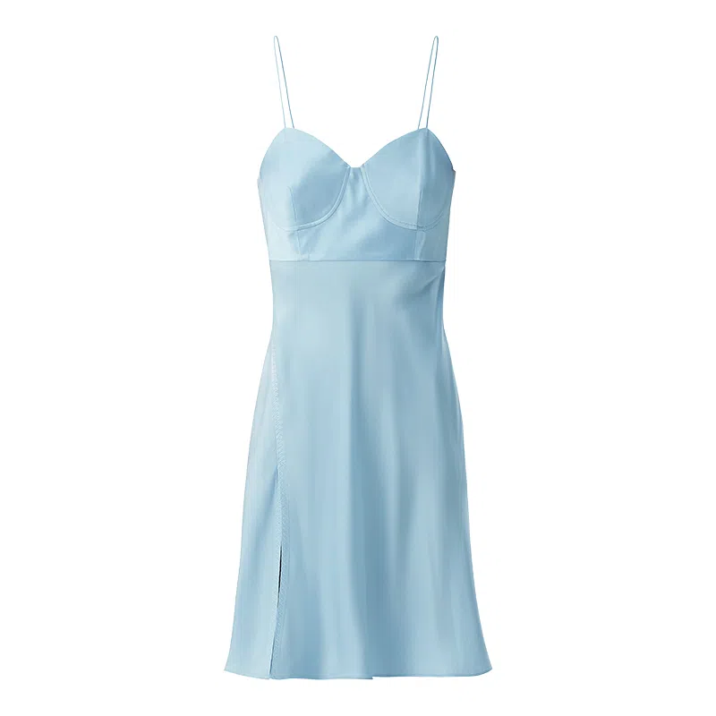 桑罗 纯色透气休闲舒适吊带睡裙 女款 微风蓝