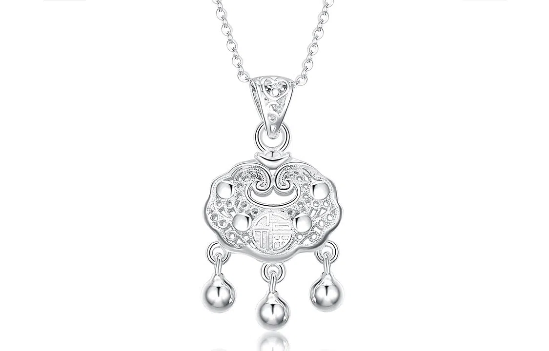 佐卡伊 平安锁包 福字平安长命锁时尚百搭 足银 项链 女款