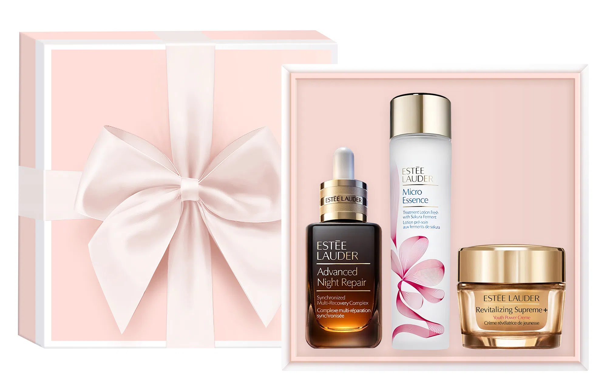 雅诗兰黛 小棕瓶 全新樱花原生液护肤套装 舒缓紧致保湿滋润修护补水抗氧化收缩毛孔 三件套