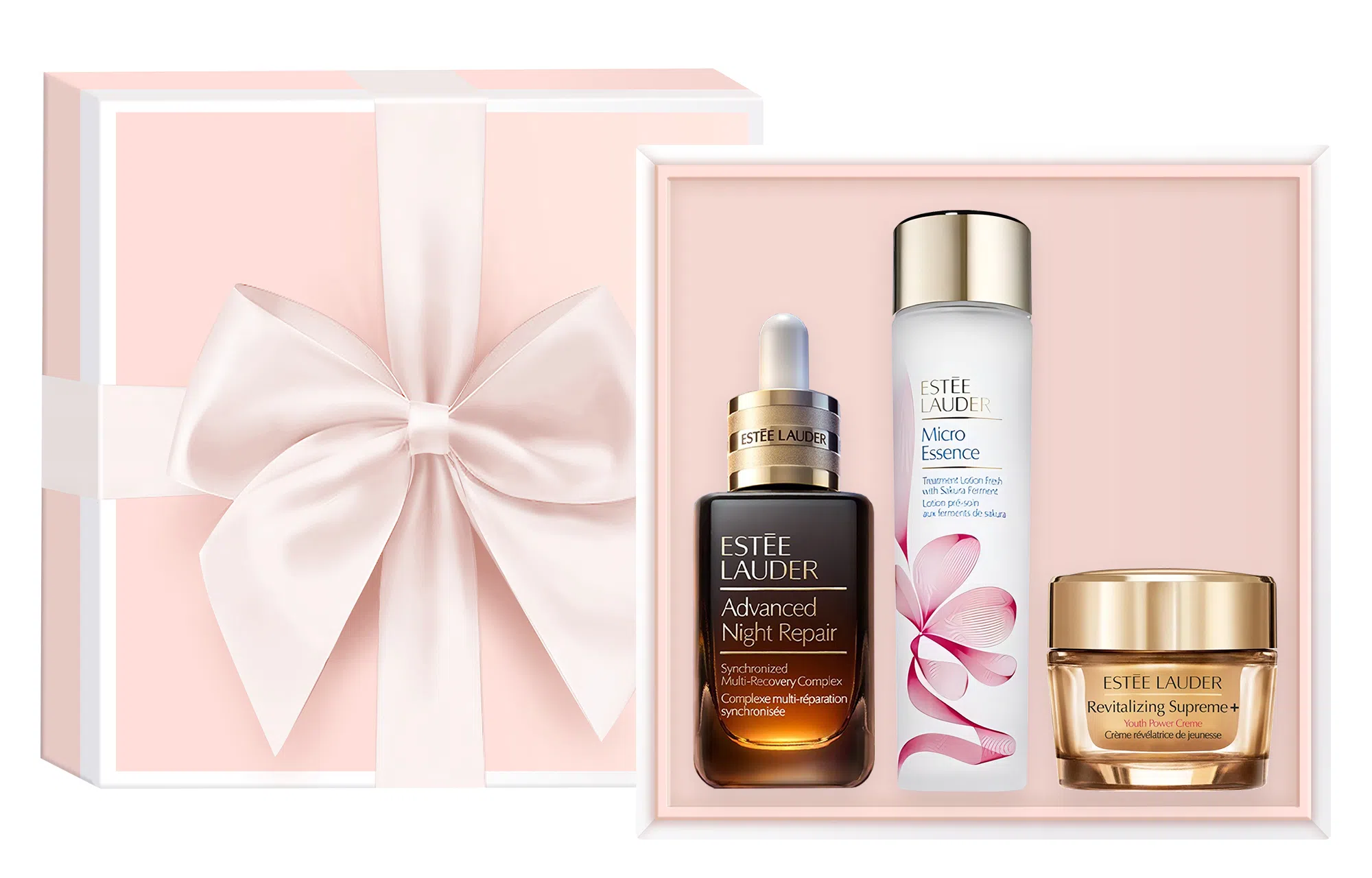 雅诗兰黛 小棕瓶 全新樱花原生液护肤套装 舒缓紧致保湿滋润修护补水抗氧化收缩毛孔 三件套