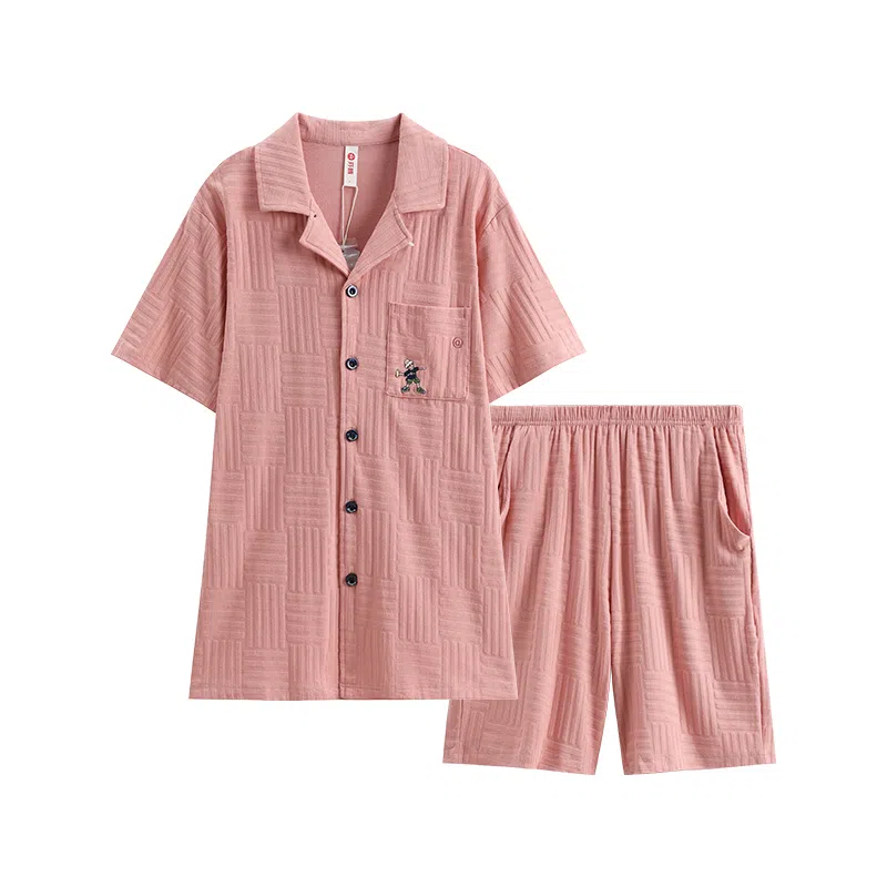 芬腾 纯棉宽松休闲开衫睡衣套装 男款 藕粉