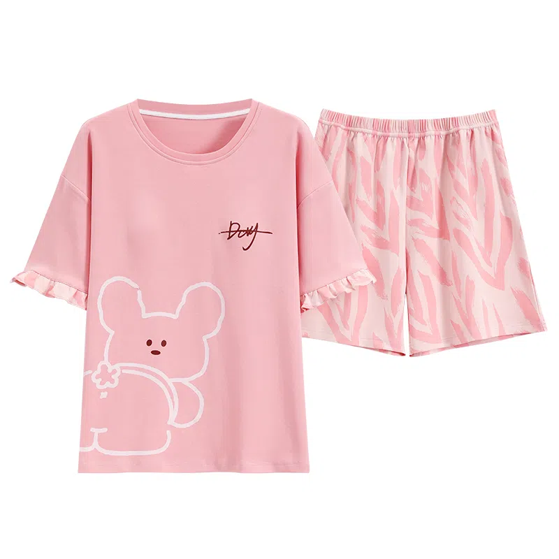 花季的故事 短袖短裤可外穿甜美可爱睡衣套装 女款 粉红色