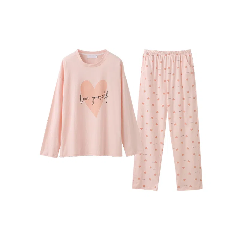 Huggy Kissy Cotton Crewneck Pajama Set Light Pink
